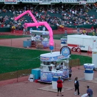 Wide shot of two Snowie Booths at an event